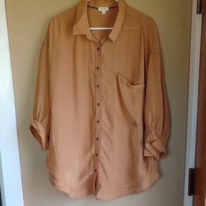 Pilcro Button Front Dolman Sleeve Oversized Silky Top Size L